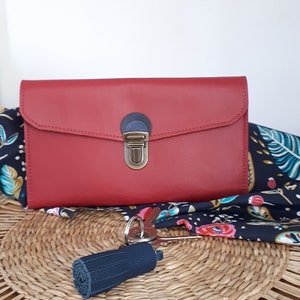 Compagnon femme en cuir bordeaux et bleu