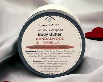 Luxurious Whipped Body Butter: Sandalwood & Vanilla, Organic Shea