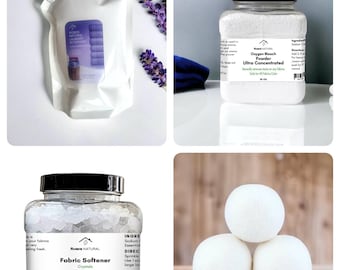 Natural Laundry Starter Bundle: Detergent, Oxygen Bleach, Fabric Softener & Dryer Balls