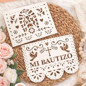 BAUTIZO Papel Picado Dekor/Banner - Virgen de Guadalupe - Dopfestdekor PNG-FIL - Endast nedladdning bild 1