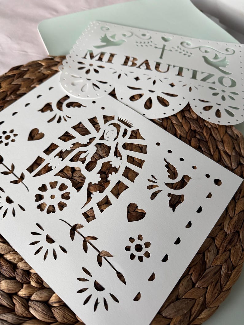 BAUTIZO Papel Picado Dekor/Banner - Virgen de Guadalupe - Dopfestdekor PNG-FIL - Endast nedladdning bild 3