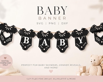 Baby Onesie Banner SVG PNG | Babyshower Banner Klippfil | Babyshowerdekorationer | Cricut & Silhouette | Digital nedladdning