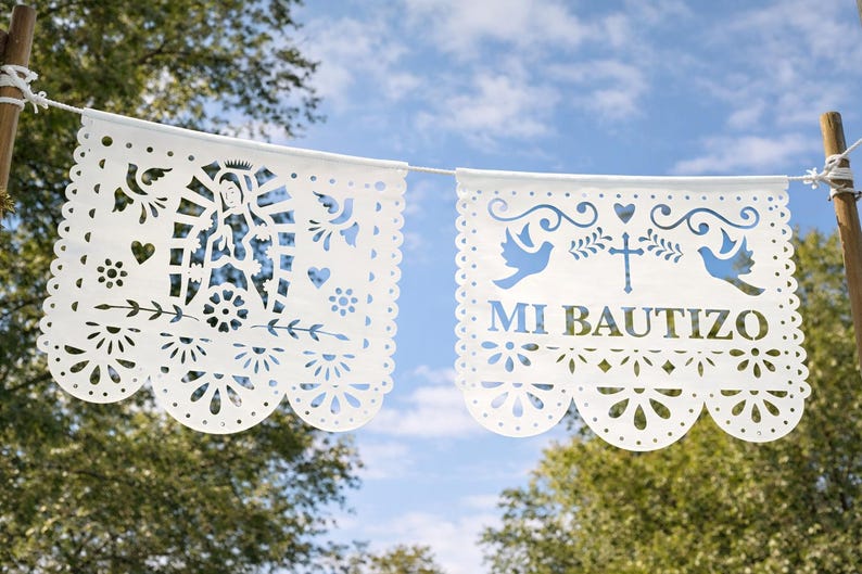 BAUTIZO Papel Picado Dekor/Banner - Virgen de Guadalupe - Dopfestdekor PNG-FIL - Endast nedladdning bild 2