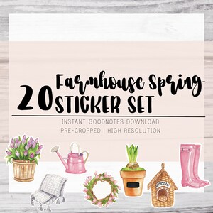 Farmhouse digital Stickers, Spring sticker sheet, Pre-Cropped Digital Planner Stickers.