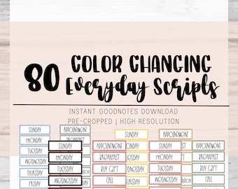 Color Changing, Customizable Everyday Script Planner Stickers, Goodnotes Digital Stickers