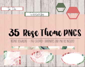 35 digitale stickers met rozenthema