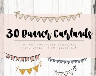 30 Gold and Black Outlined  Banner Garland | Boho Banners | Clipart PNG's