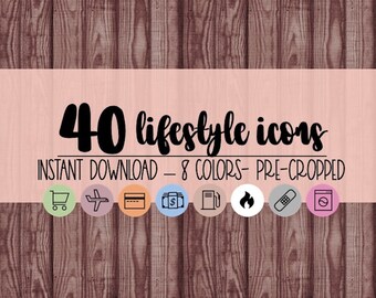 40 vooraf bijgesneden kleurrijke alledaagse digitale pictogrammen