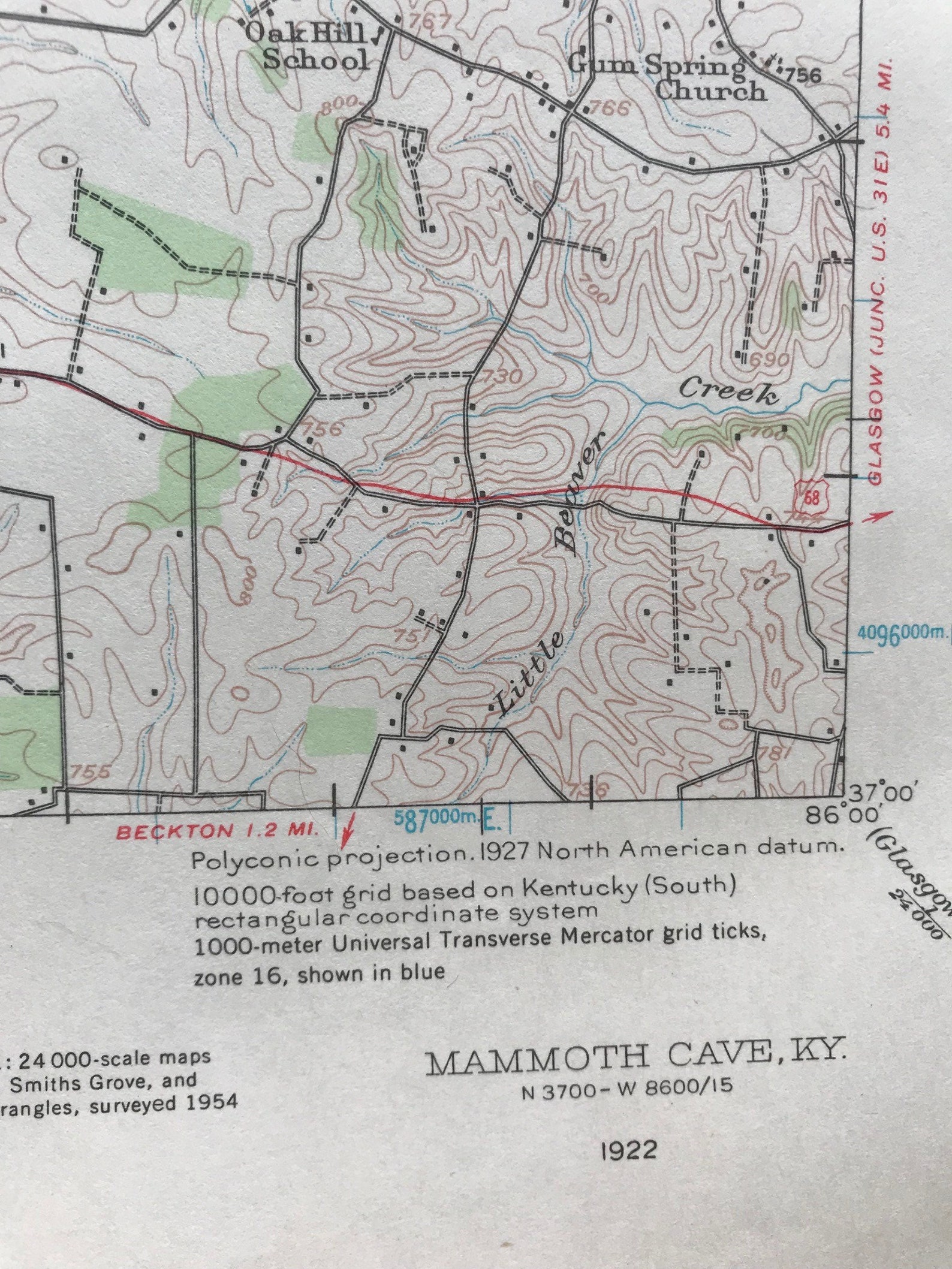 Vintage Mammoth Cave Kentucky Usgs Topographical Map Etsy