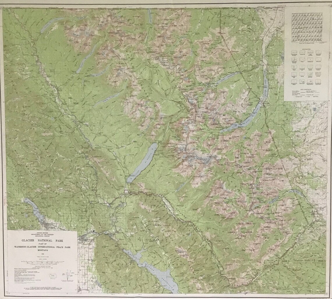 Large Vintage Glacier National Park USGS Topographical Map Etsy