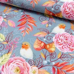 Jersey cotton fabric sweet bird, cotton jersey floral, summer jersey, jersey for children