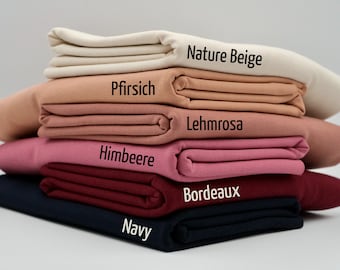 Jersey Uni 0,5 Meter Baumwolle Nature Beige, Pfirsich, Lehmrosa, Himbeere, Bordeaux, Navy