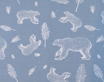 Tissu en coton jersey Polar Bear Dusty Blue, jersey de coton floral, jersey pour garçons et filles