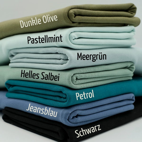 Jersey Uni 0,5 Meter Baumwolle Olive, Meergrün, Petrol, Jeansblau, Schwarz