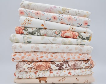 Premium cotton poplin / cotton fabric woven 100% cotton motif flowers, branches, animals