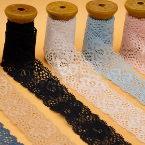 Elastic lace 3 meters, 35 mm wide Azure Blue Navy Ecru Light Pink Light Blue Beige Sage