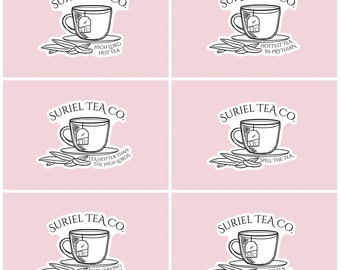Sticker Suriel Tea Co, sticker livresques, sticker cour du trône et roses, tea time, sticker inspiré ACOTAR