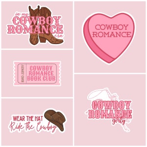 Adesivi romantici da cowboy, era del romanticismo da cowboy, lettore di romanzi, romanticismo western, booktok, bookstagram, adesivi librari