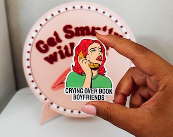 Crying over book boyfriends sticker, booktok, bookish sticker, bookworm, kindle sticker, romance reader, fictional man, book lover
