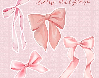 Pink girly bow stickers, waterproof vinyl sticker, kindle sticker, coquette aesthetic, water bottle sticker, pink sticker