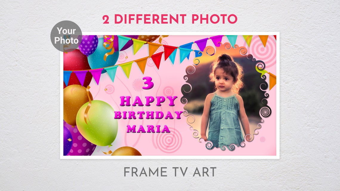 Personalized Photos Custom Frame TV Art Happy Birthday Etsy