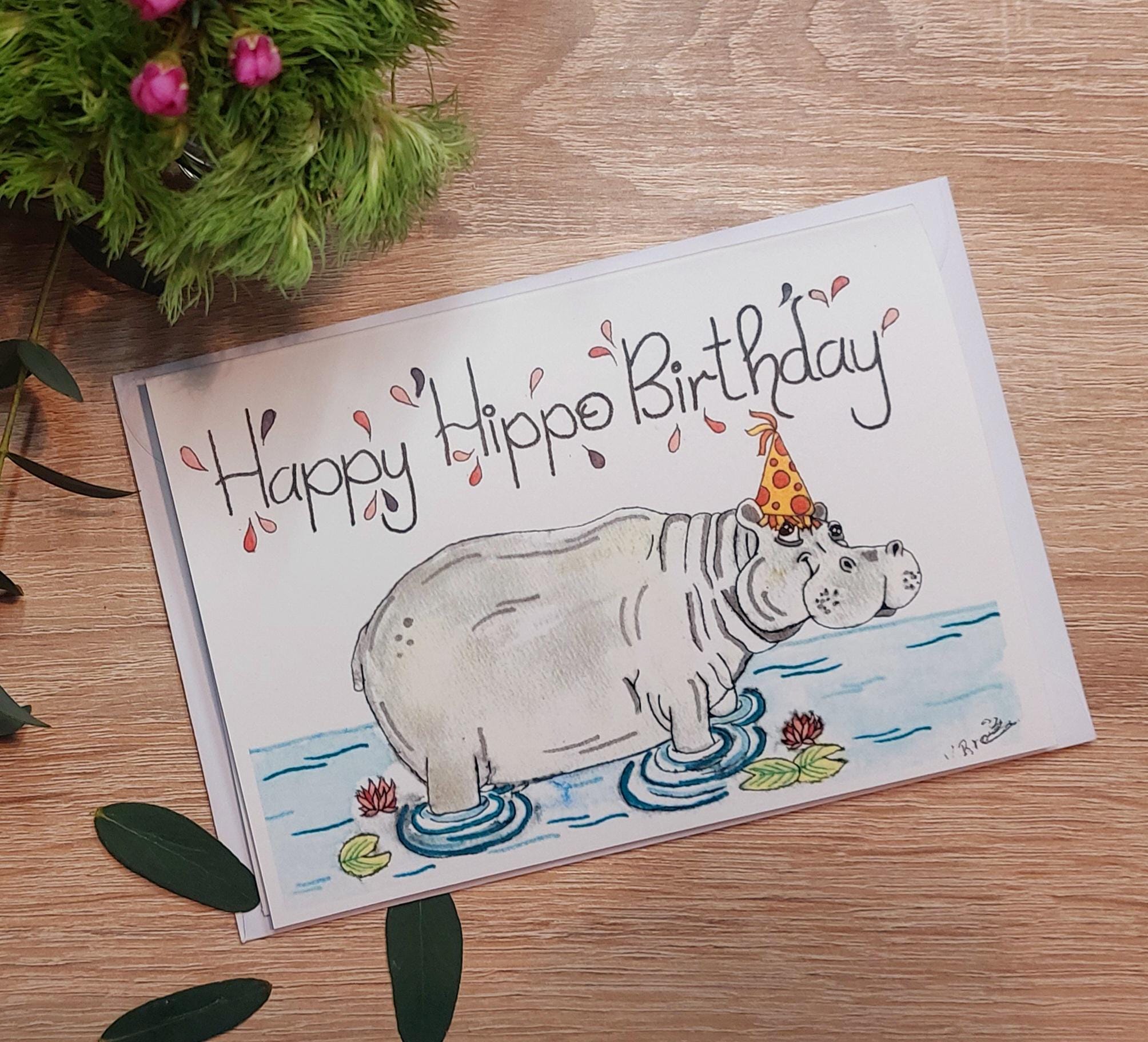 Wee Blue Coo Geburtstagskarte „Glückliches Nilpferd“ – Lustige Wortspiel-Karte, 17,5 X 12,5 Cm (mit Umschlag)