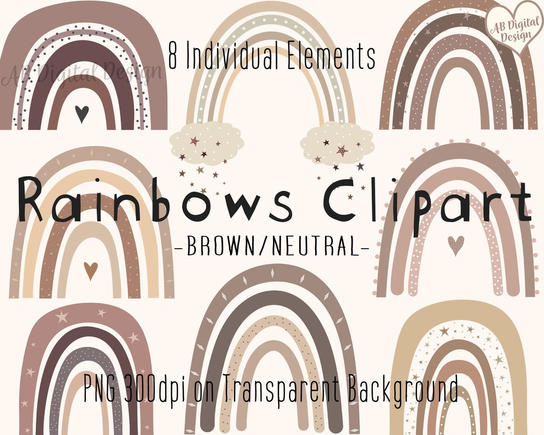 Boho Rainbow Clipart Neutral/brown Palette Boho Scandi Nursery Clipart