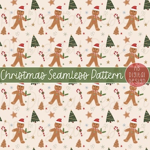 Christmas Gingerbread Digital Paper | Seamless Pattern | Christmas Cookies Printable Paper | JPEG File