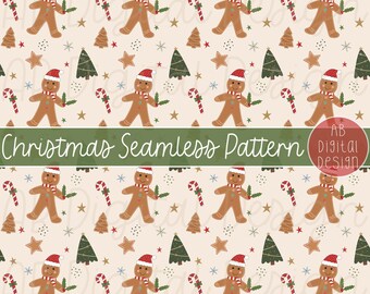 Christmas Gingerbread Digital Paper | Seamless Pattern | Christmas Cookies Printable Paper | JPEG File