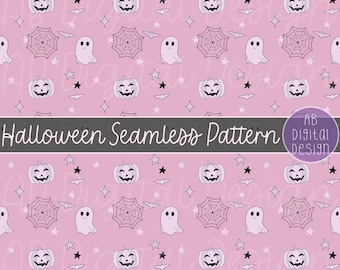 Cute Halloween Digital Paper Background | Pink Halloween Seamless Pattern | JPEG File