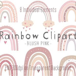 Scandi Rainbow Clip Art | Blush Pink/Rose Gold | Boho Rainbows | Scandi Nursery Clipart | Girls Nursery | Girls Bedroom | Cute Kids Clipart