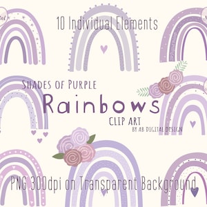 | ClipArt Purple Rainbow Lilas, Lavande, Pastel Purple Rainbows | Boho Nursery Clip Art | Baby Girl Baby Shower Clipart | Fichiers PNG