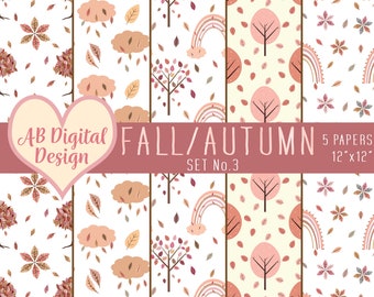 Autumn/Fall Digital Paper Backgrounds | Pink Autumn Tones | Fall Leaves & Rainbows | Cute Fall Digital Paper | Fall Baby Shower | JPEG Files