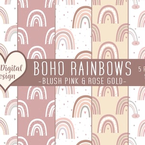 Papier numérique arc-en-ciel | Rose poudré/or rose | Arcs-en-ciel Boho | Arcs-en-ciel scandinaves | Papier numérique mignon | Fond arc-en-ciel | Fichiers JPEG