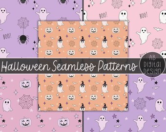 Cute Halloween Digital Paper Background | Pink Halloween Seamless Patterns | Cute Ghost Digital Paper Printable | JPEG File