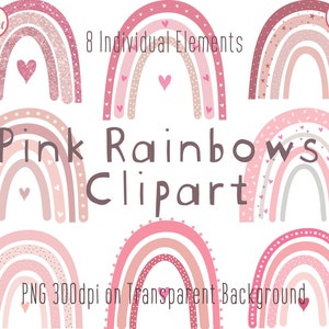 Pink Boho Rainbow Clipart | Rainbows roses | | de la Saint-Valentin Girls Nursery Clipart | Baby Shower Clipart | Fichiers PNG