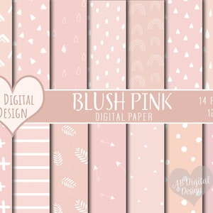 Blush Roze Digitaal Papier | Het Meisje van de baby, de | van de Douche van de Baby Boho, Regenbogen, Bladeren, Pijlen | Scrapbooking | Scandi | Pastel Roze | JPEG-bestanden