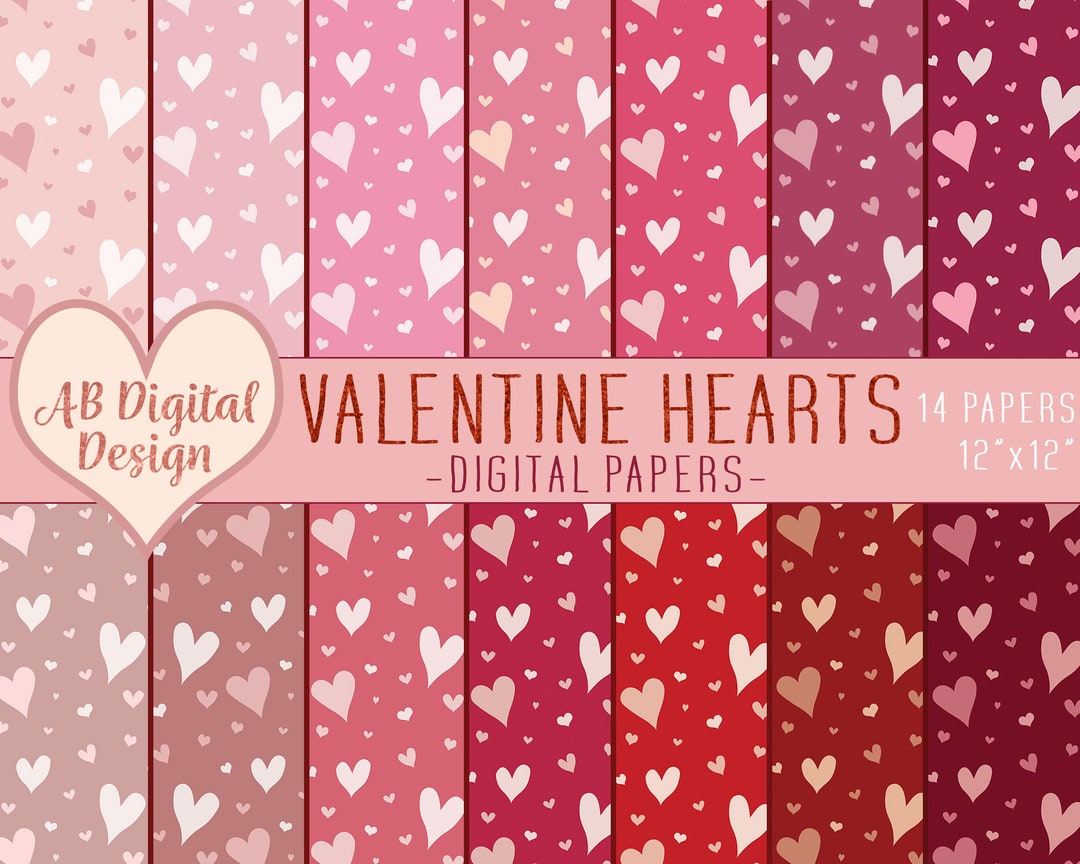 Valentine Love Hearts Digital Paper | Red & Pink Boho Hearts ...