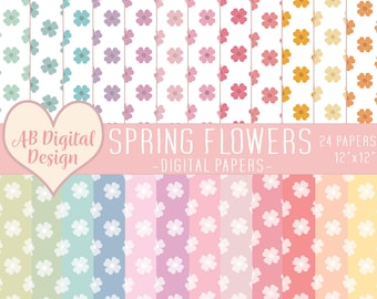 Spring Flowers Digital Paper Background | Pastel Floral Seamless Pattern | Spring Baby Shower | Botanical | Gardening | JPEG Files