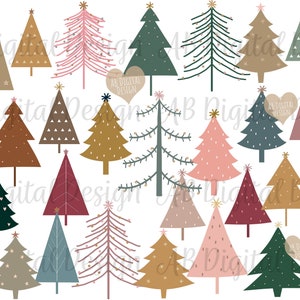 Christmas Tree Clipart Modern Christmas Clipart Festive Season Boho Scandi Christmas PNG Files image 2