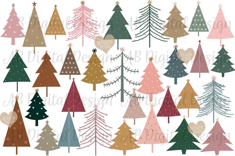 Christmas Tree Clipart Modern Christmas Clipart Festive Season Boho Scandi Christmas PNG Files image 2