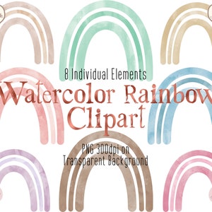 Watercolor Rainbows Clipart / Baby Nursery Clipart / Boho Rainbow / Children's Cute Clipart / PNG File