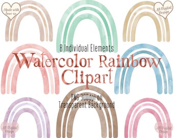 Watercolor Rainbows Clipart | Baby Nursery Clipart | Boho Rainbow | Children's Cute Clipart | PNG File