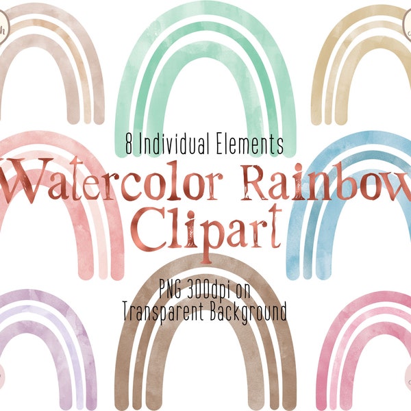 Watercolor Rainbows Clipart | Baby Nursery Clipart | Boho Rainbow | Children's Cute Clipart | PNG File