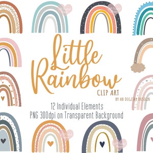 Rainbow Clipart, Nursery, Baby Shower, Kids Room / Cute Childrens Clipart / Boho Modern Rainbow / PNG Files
