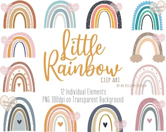 Regenbogen Clipart, Kinderzimmer, Babydusche, Kinderzimmer | Süße Clipart-| für Kinder Boho Modern Rainbow | PNG-Dateien