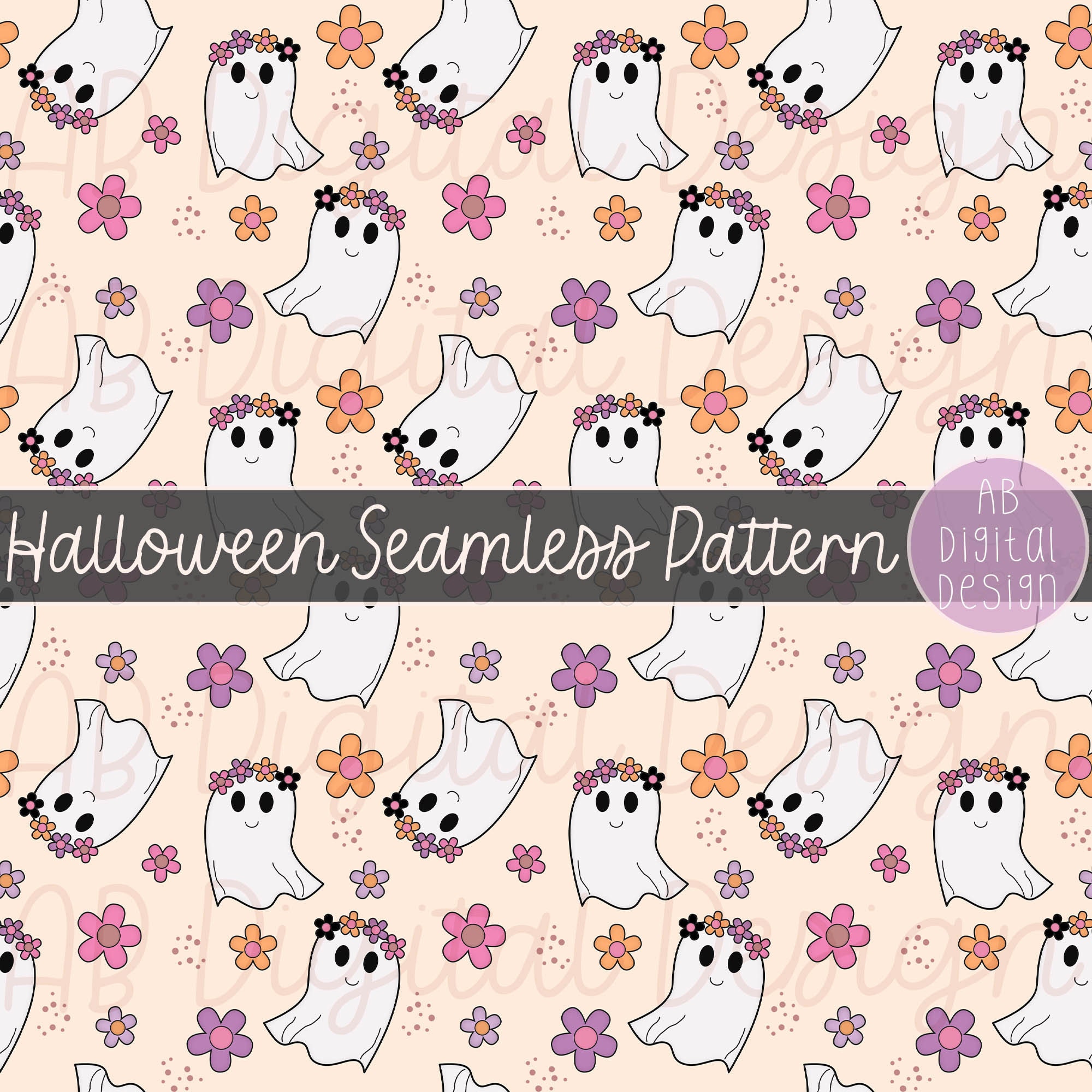 Cute Halloween Ghosts Digital Paper | Retro Floral Halloween Seamless ...