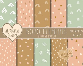 | papier numérique Boho Baby Girl ou Baby Boy Scrapbook | | de motifs Boho Rainbows Baby Shower | Fichiers JPEG