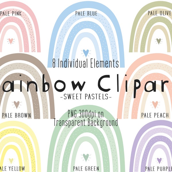 Rainbow Clip Art | Sweet Pastel Rainbow Clipart | Children's Cute Clipart | Boho Rainbows | Scandi Nursery Clipart | PNG Files