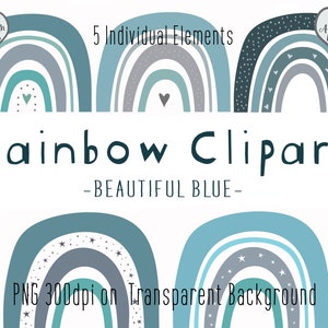 Clipart Bleus arc-en-ciel | Clipart chambre d'enfant | Clipart enfant mignon | Arcs-en-ciel bohèmes | Clipart chambre d'enfant scandinave | Fichier numérique PNG